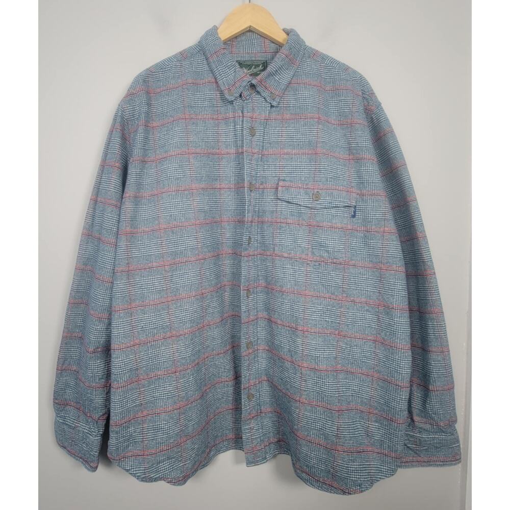 Woolrich Mens 2XL Blue Red Plaid Cotton Flannel Button Down Shirt
